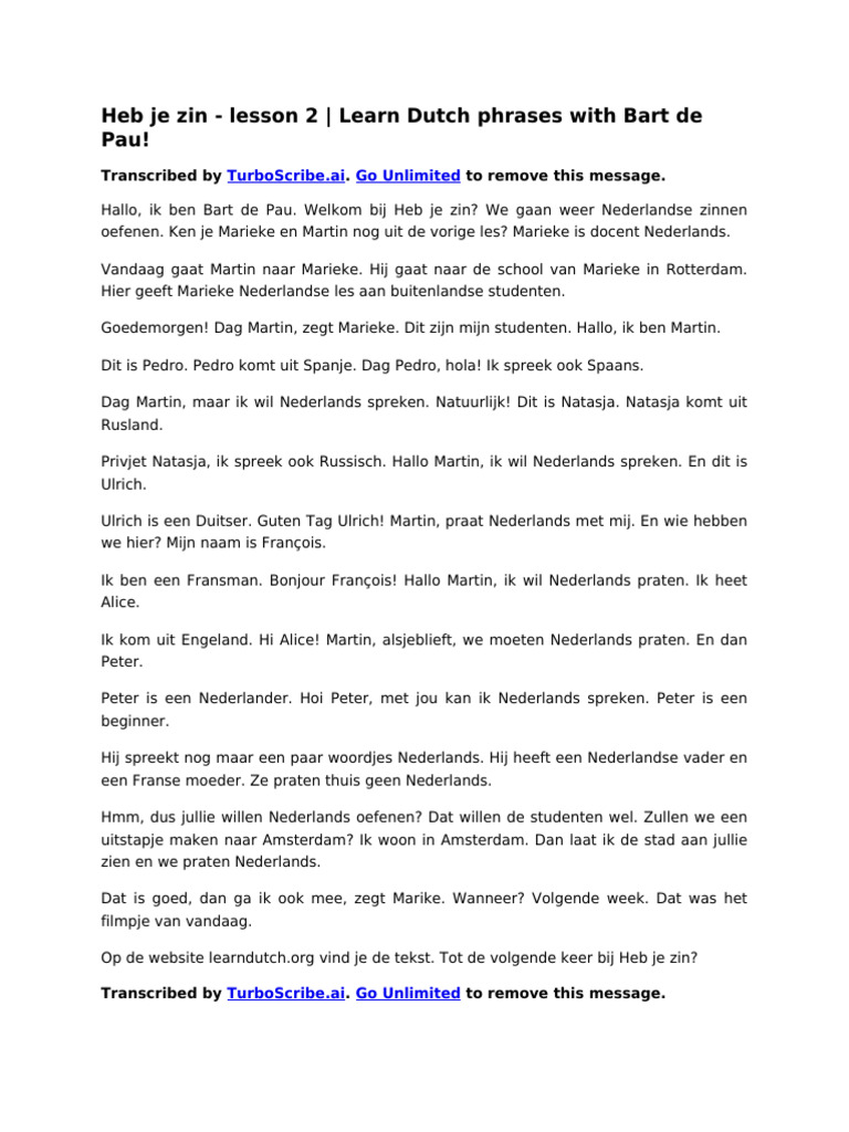 Heb je zin lesson 2 learn dutch phrases with bart de pau pdf
