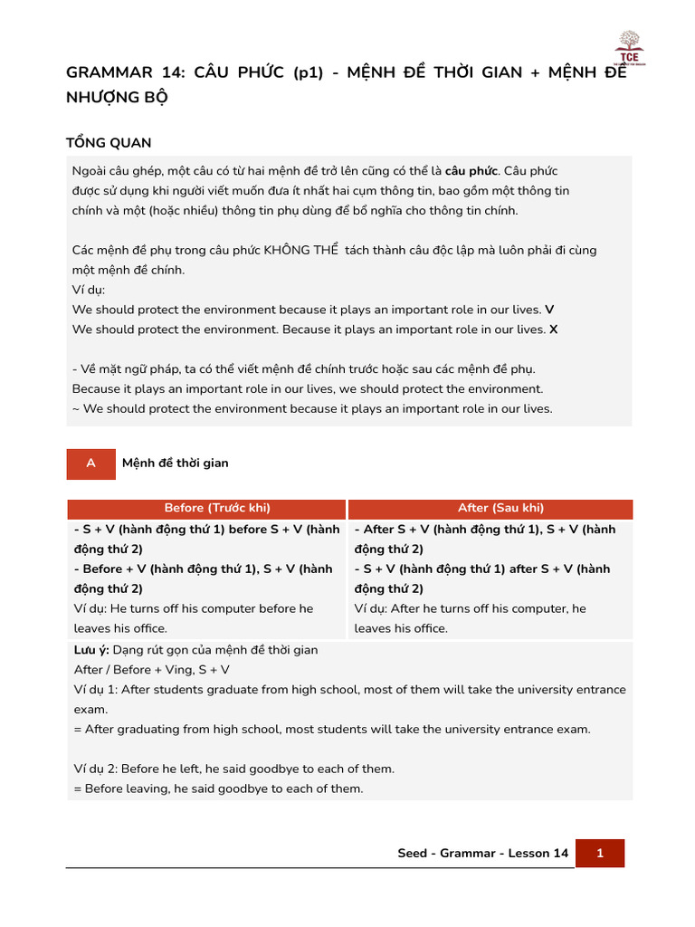 Ele - Grammar 14 - Class Handout | PDF