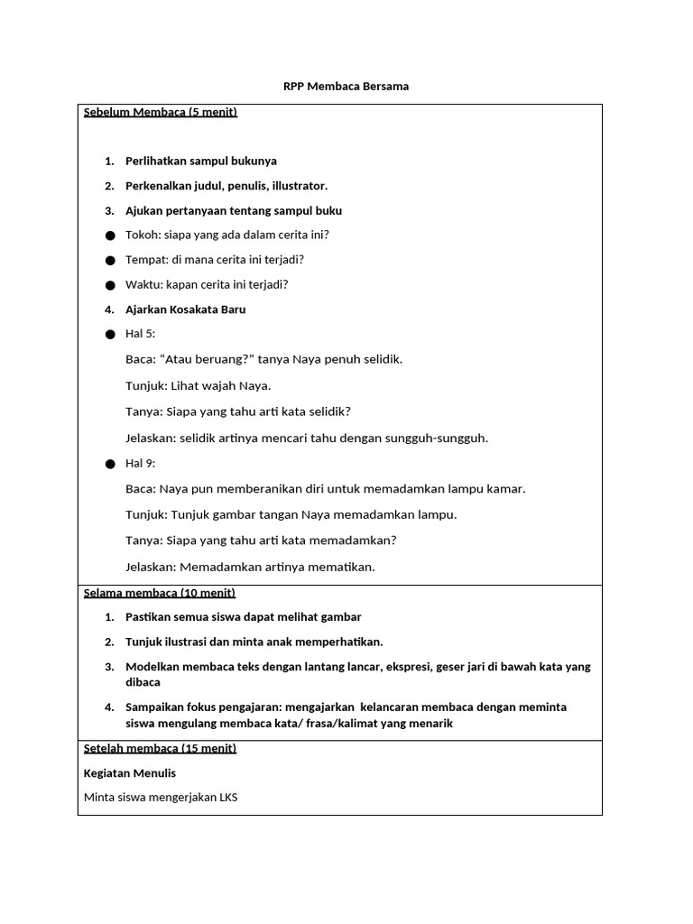 RPP Membaca Bersama | PDF
