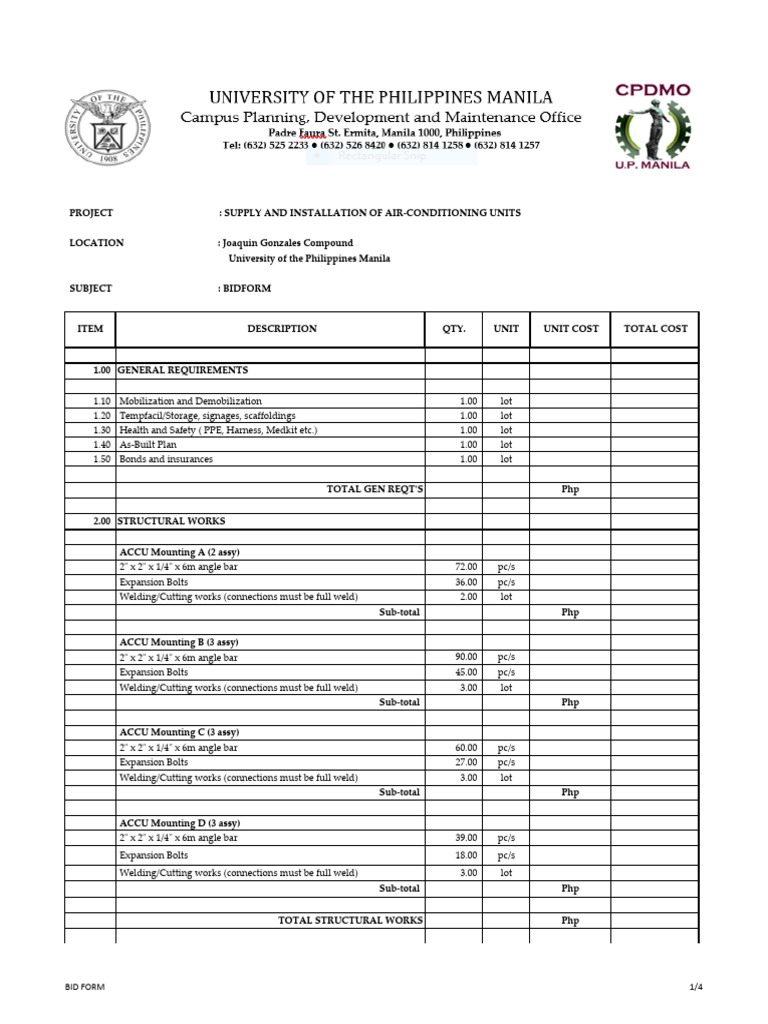 Blank Boq Supply and Installation Acu - 0 | PDF