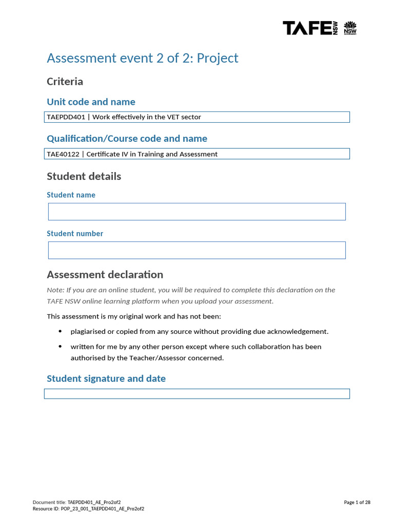 TAEPDD401 Assessment | PDF