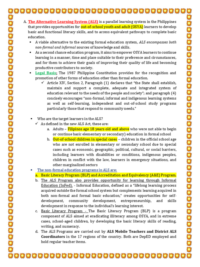 The Alternative Learning System Pdf