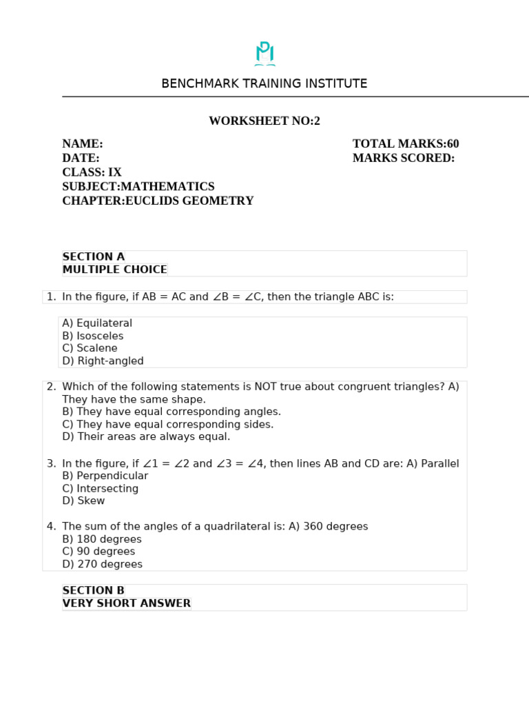 Worksheet2 Euclids Geometry | PDF