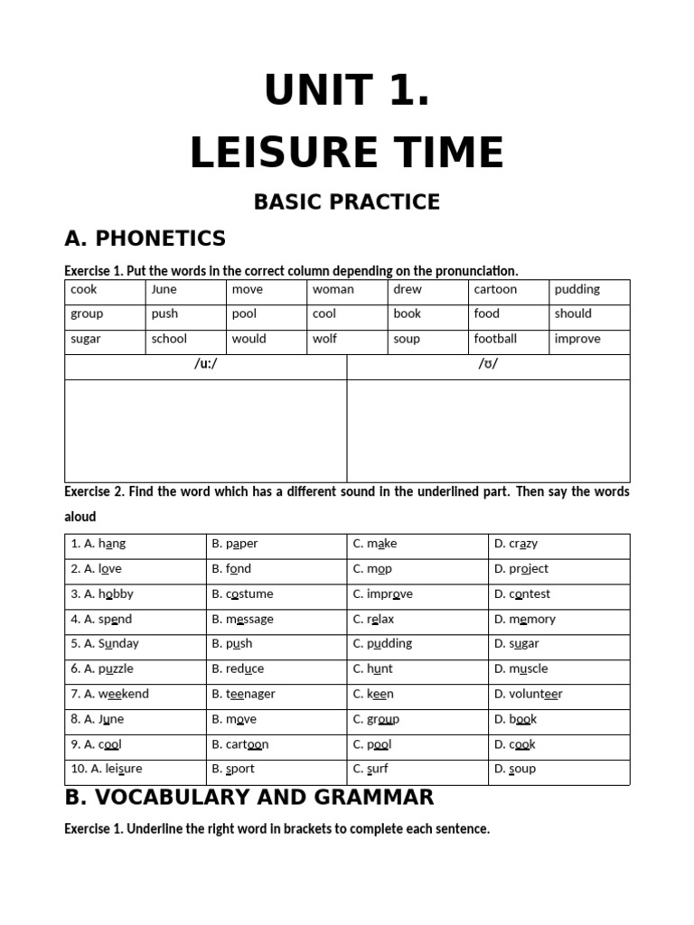 Unit 1 leisure time pdf