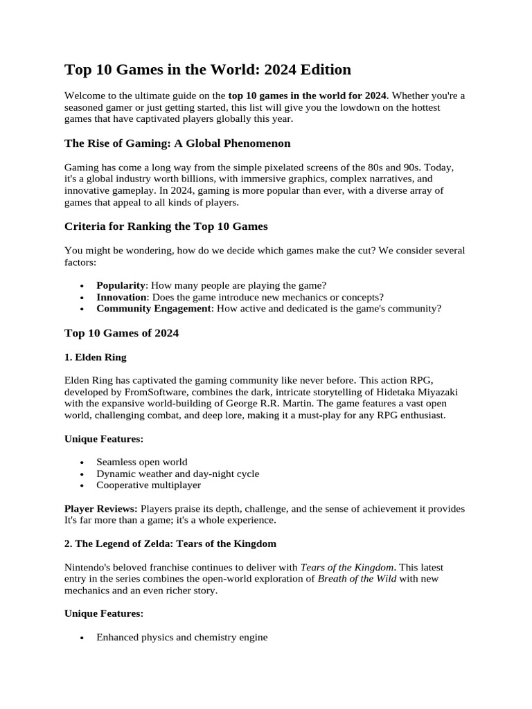 Top 10 Games in the World PDF