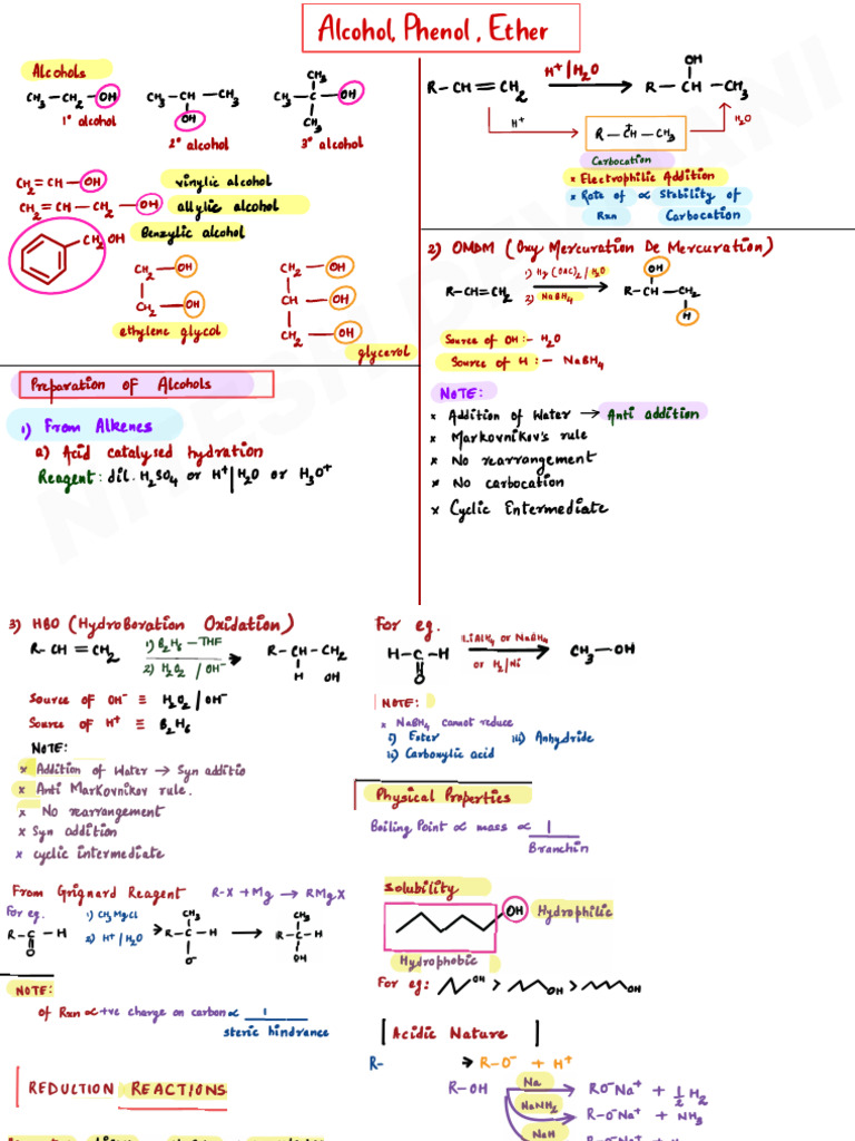 Alcohol Phenol Ether Short Notes | PDF