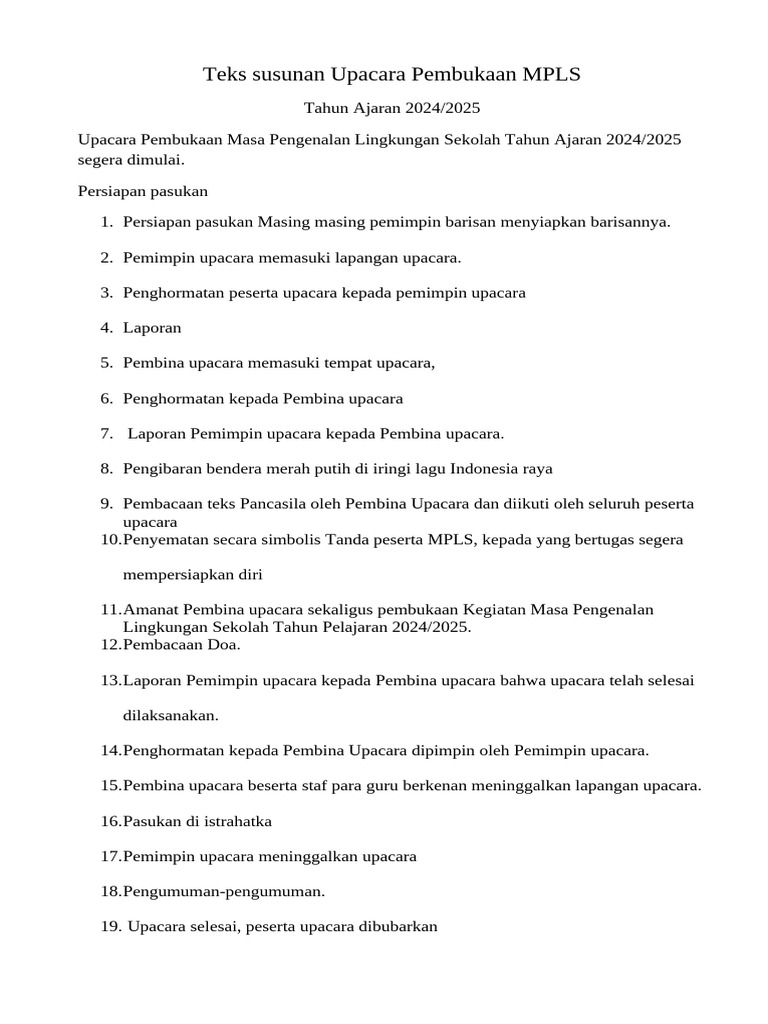 Teks Susunan Upacara Pembukaan Mpls Pdf