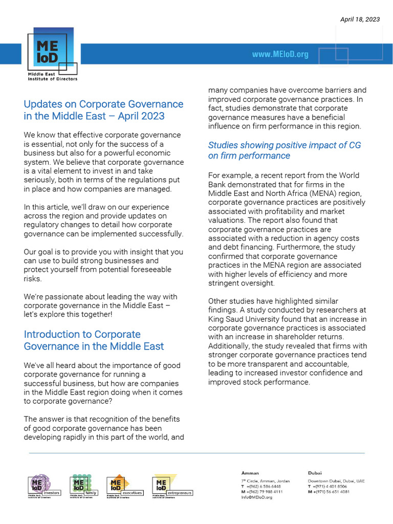 Article 17 Updates On Corporate Governance in The Middle East - April ...