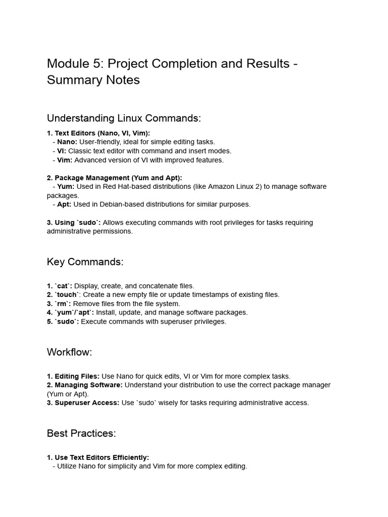 Module+5 +Project+Completion+and+Results+ +Summary+Notes | PDF