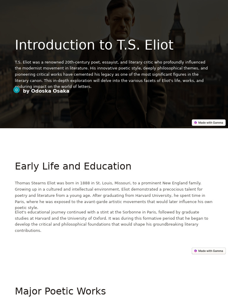 Introduction To TS Eliot | PDF