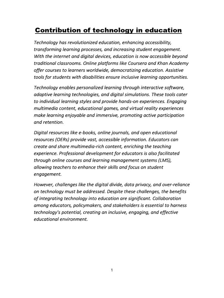 Contribution Of Technology In Education Meaning In Marathi
