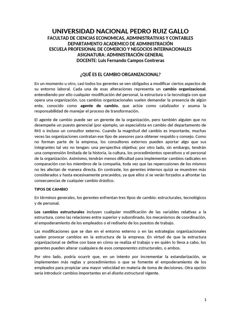 Qué Es El Cambio Organizacional | PDF