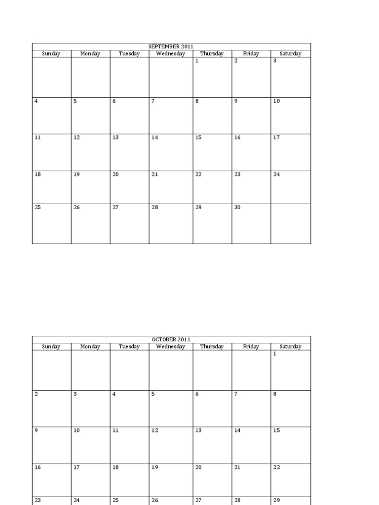 Calendar Template Fall 2011 | PDF