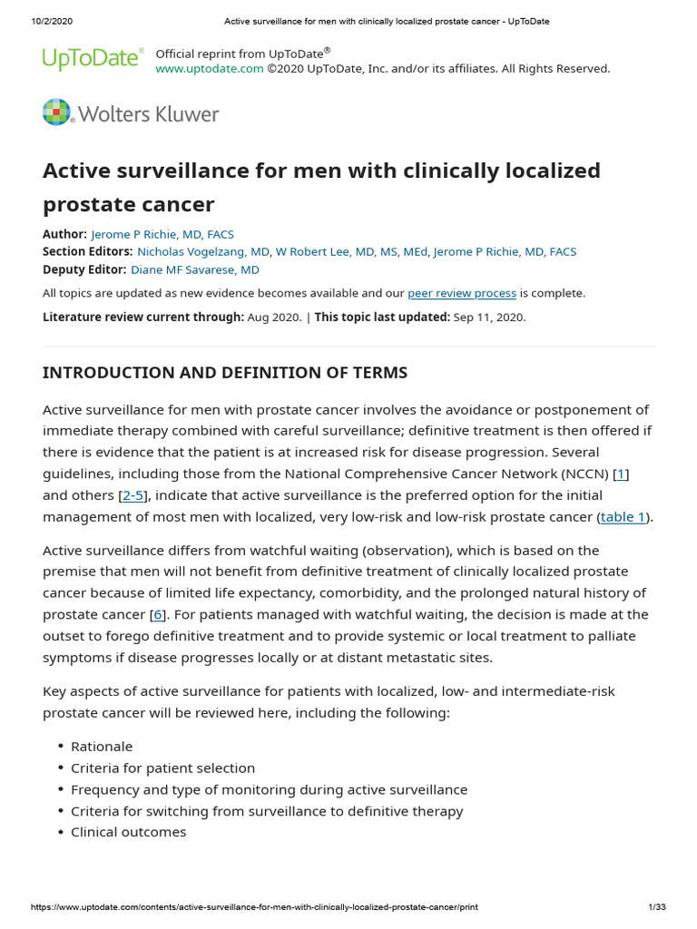 Active Surveillance for Men With Clinically Localized Prostate Cancer ...