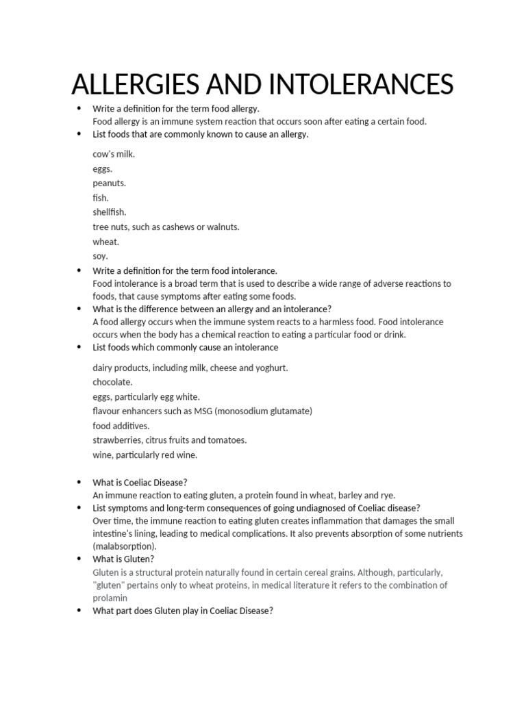 Allergies and Intolerances | PDF