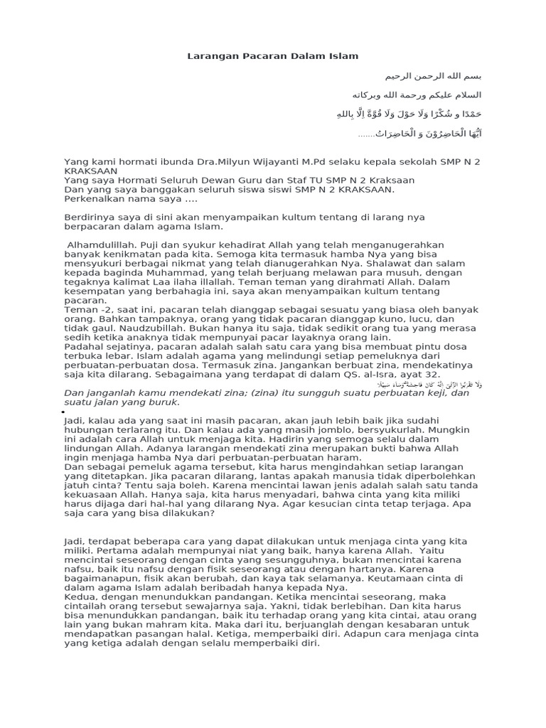 Kultum Larangan Pacaran Dalam Islam | PDF | Agama & Spiritualitas