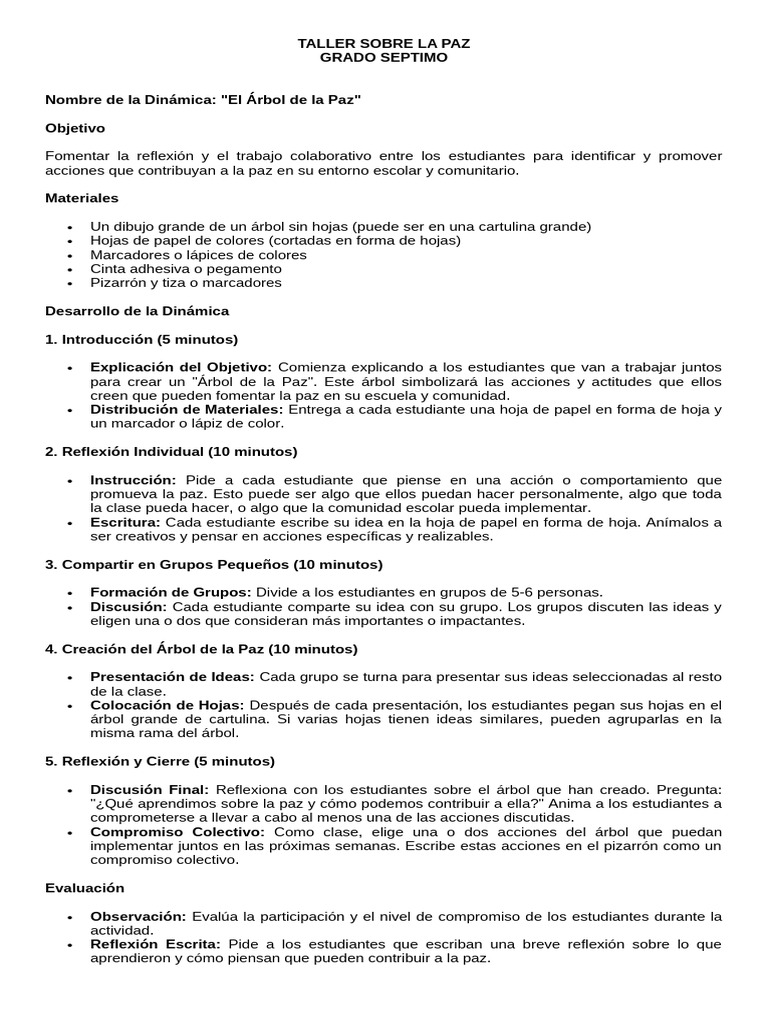Taller "El Árbol de la Paz" | PDF | Crecimiento personal y profesional ...