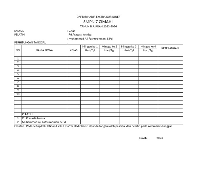 Template Absen Gitar Smp7 Cimahi | PDF