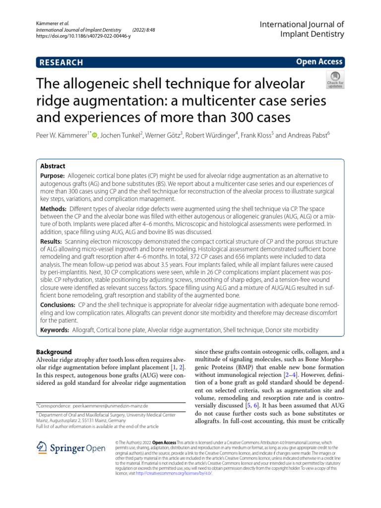 The Allogeneic Shell Technique For Alveolar Ridge Augmentation: A ...