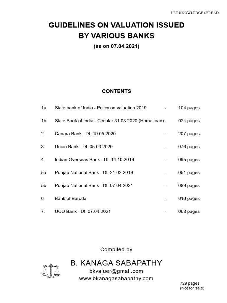 Guidelines On Valuation Issued by Various Banks | PDF