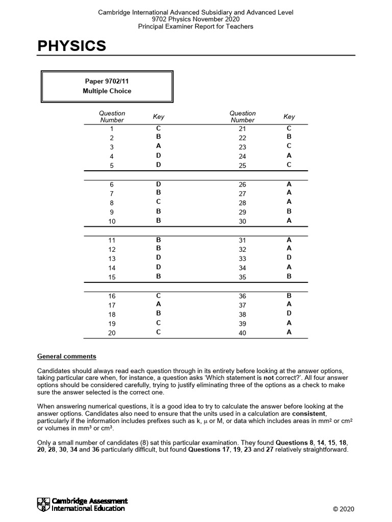 Physics: Number Key Number Key | PDF