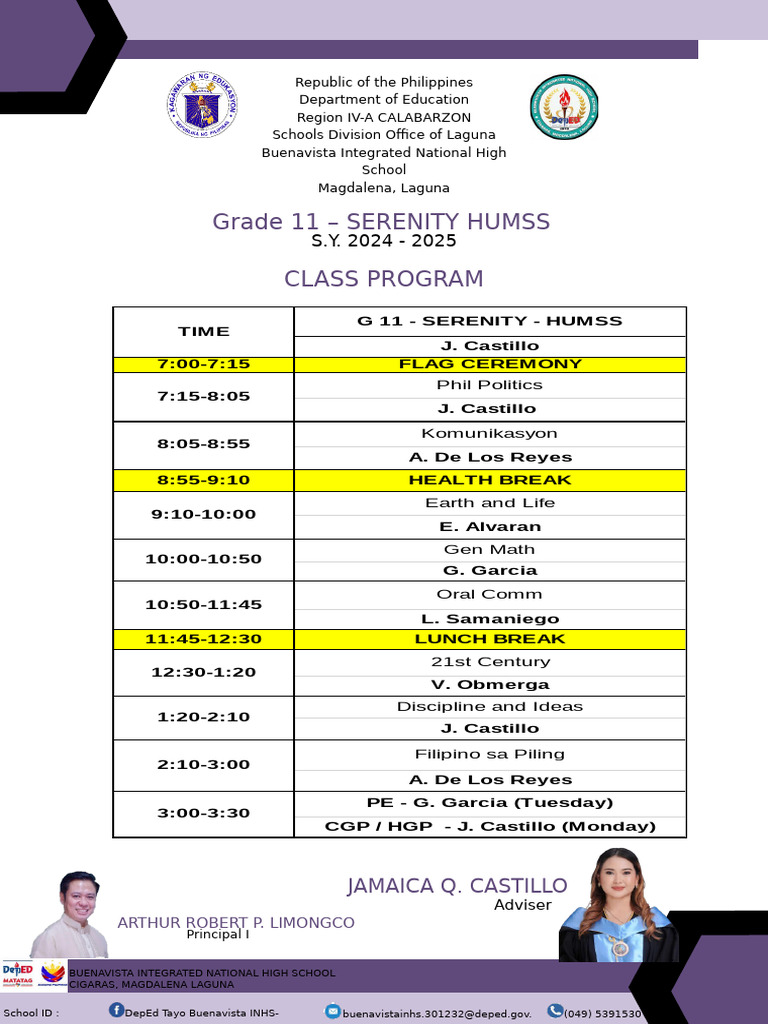 Class Program Template 2024 2025 | PDF