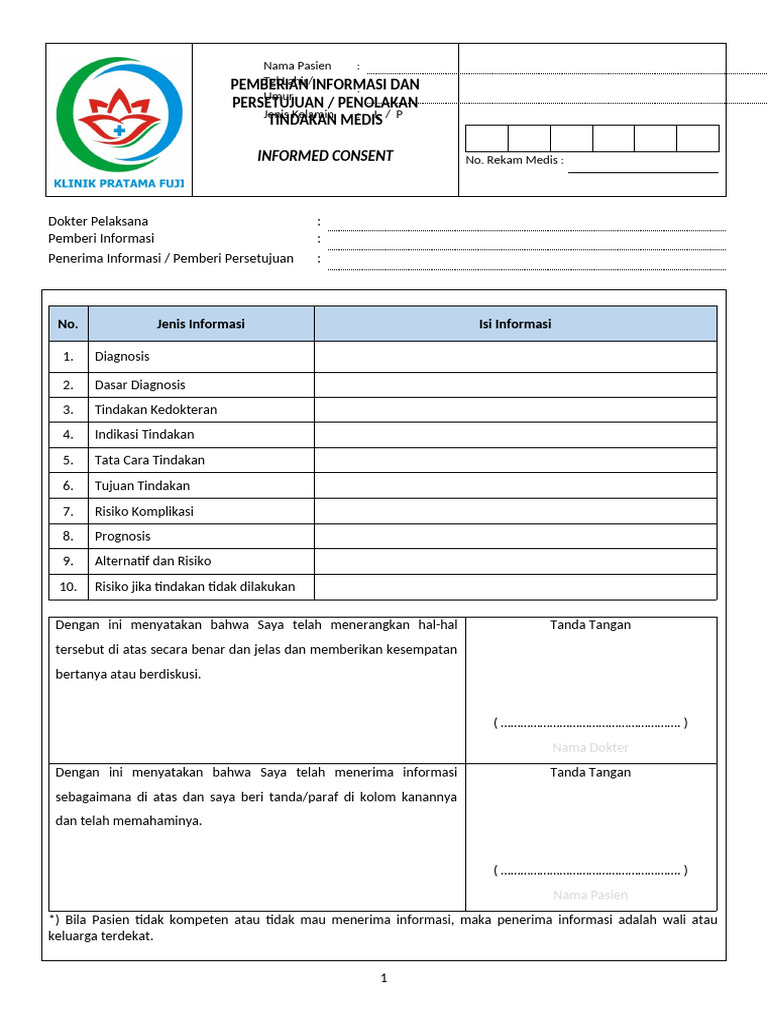 1 Informed Consent Persetujuan Tindakan Kedokteran Pdf