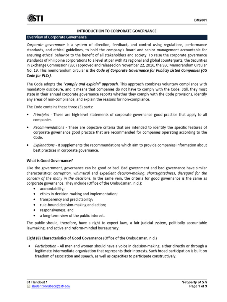 GBRMI01 Handout Governance | PDF