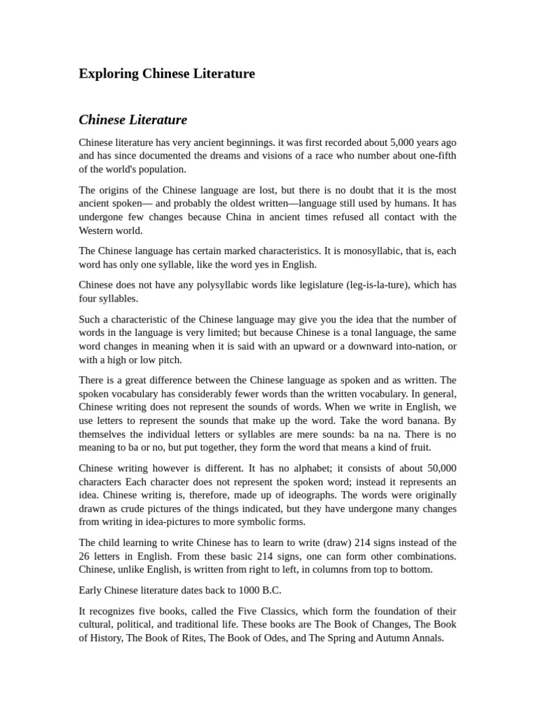 Exploring Chinese Literature | PDF | Chinese Language | History