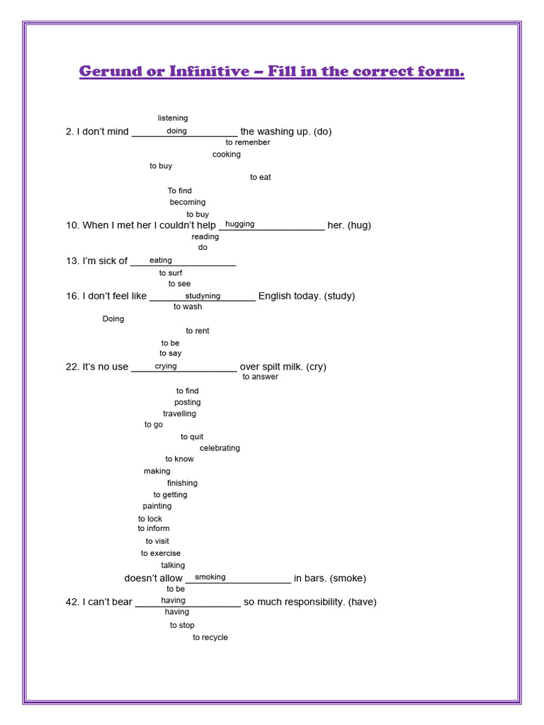 Worksheet Gerund and Infinitive | PDF