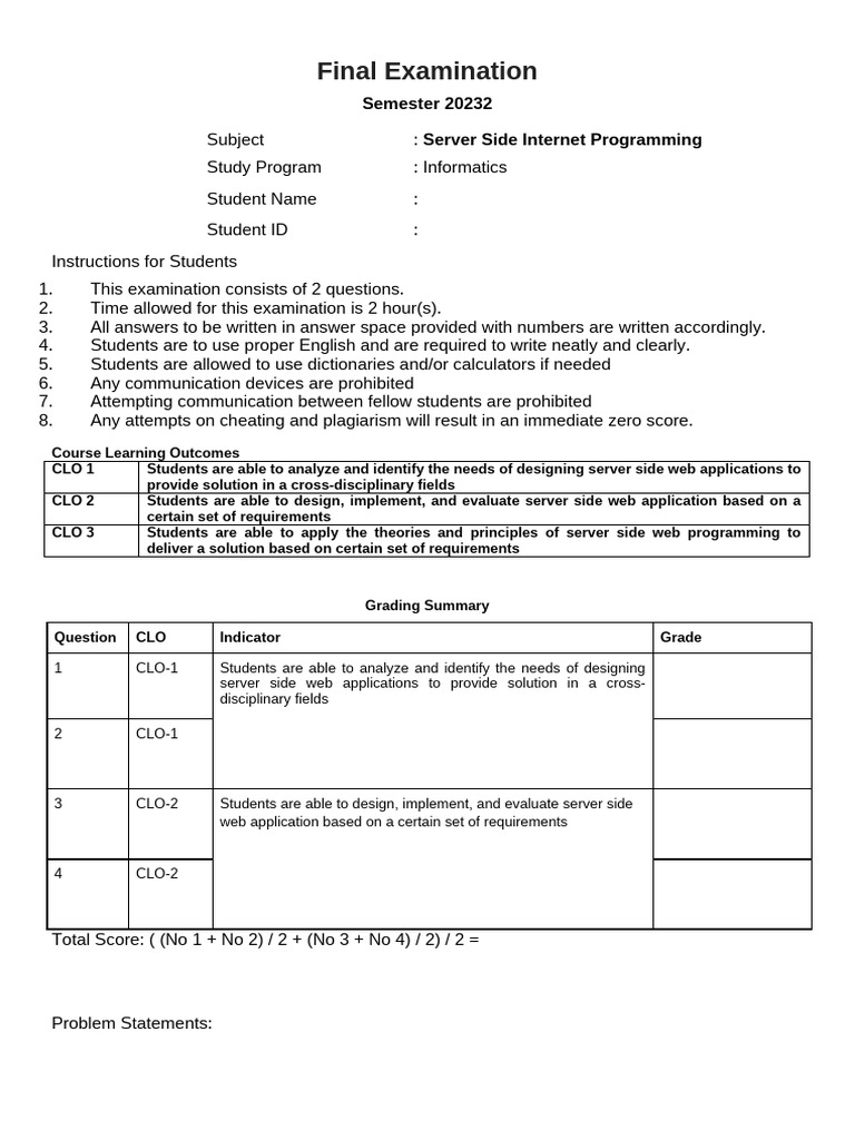 Final Exam | PDF