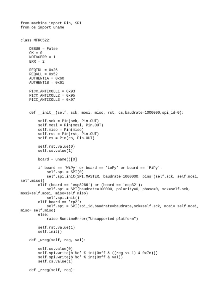 Clase MFRC522 para RFID en Python | PDF | Tecnología