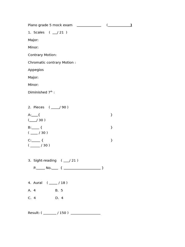 Piano Grade 5 Mock Exam | PDF