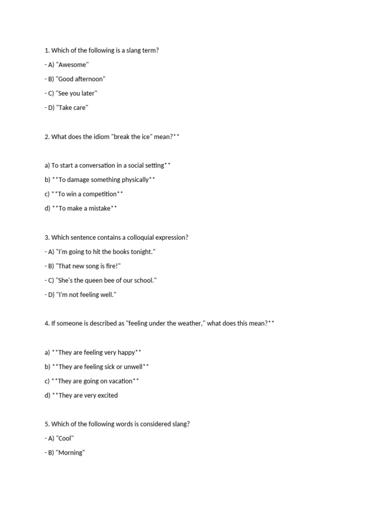 Test Questionnaire For Vocabulary Development English 7 | PDF