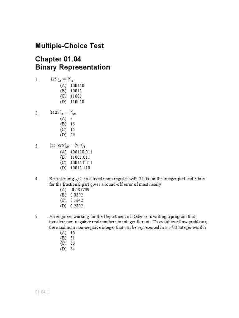 Quiz 01aae Binary Representation | PDF
