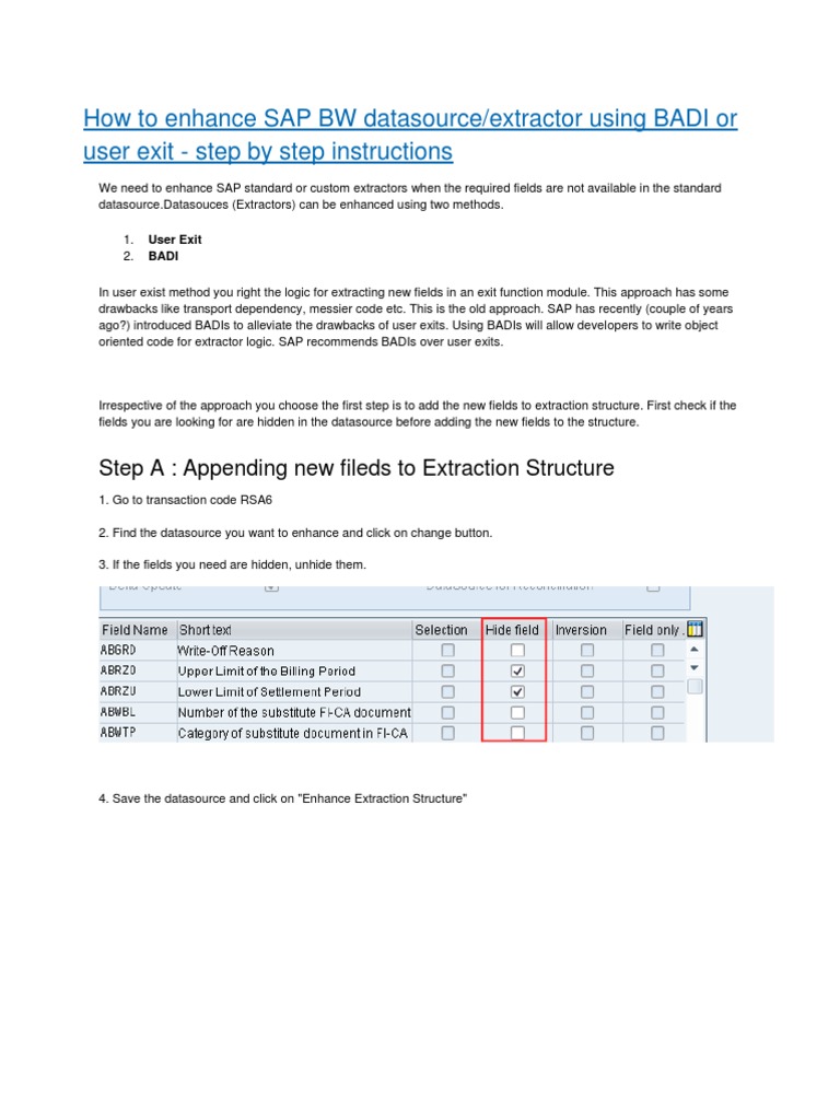 Enhance SAP BW Datasource with BADI | PDF | Computer Data | Software ...