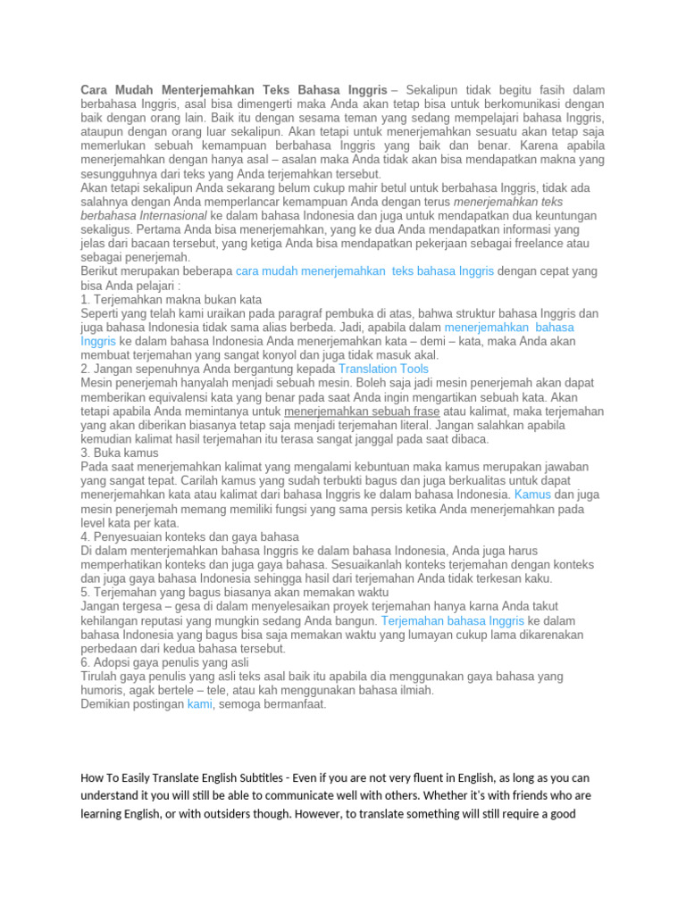 Cara Mudah Menterjemahkan Teks Bahasa Inggris | PDF