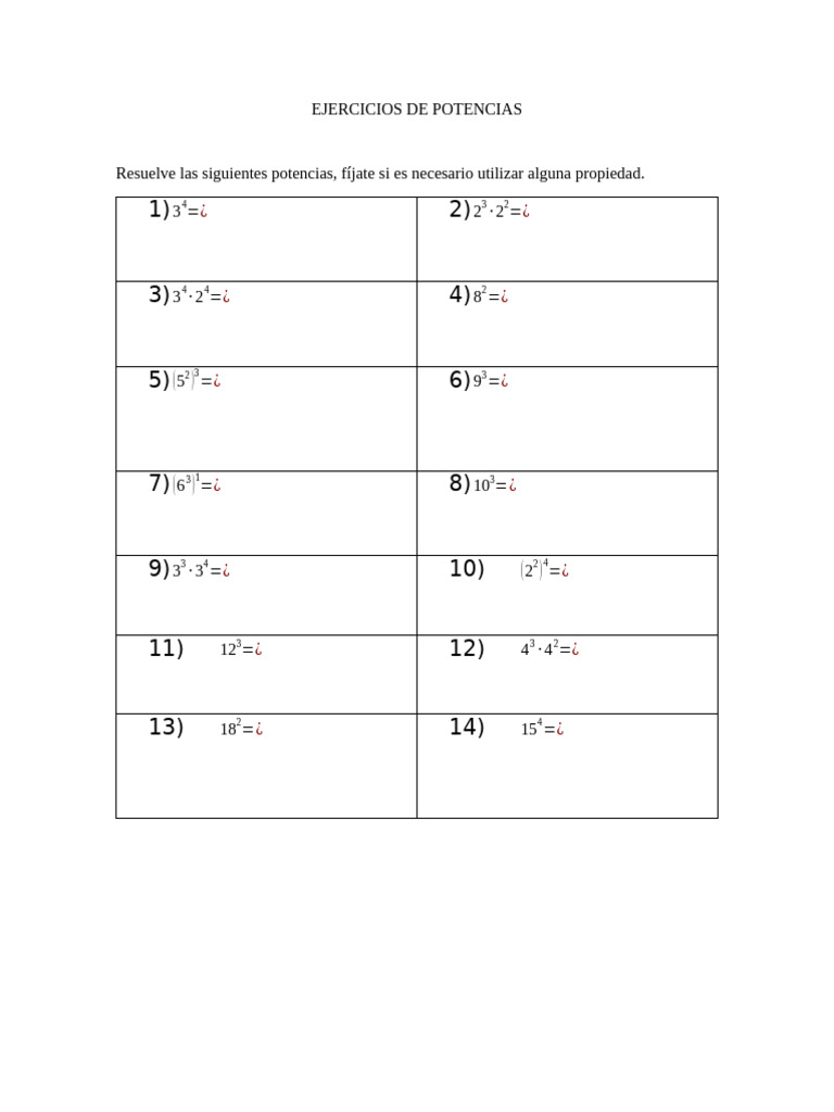 Ejercicios De Potencias Pdf