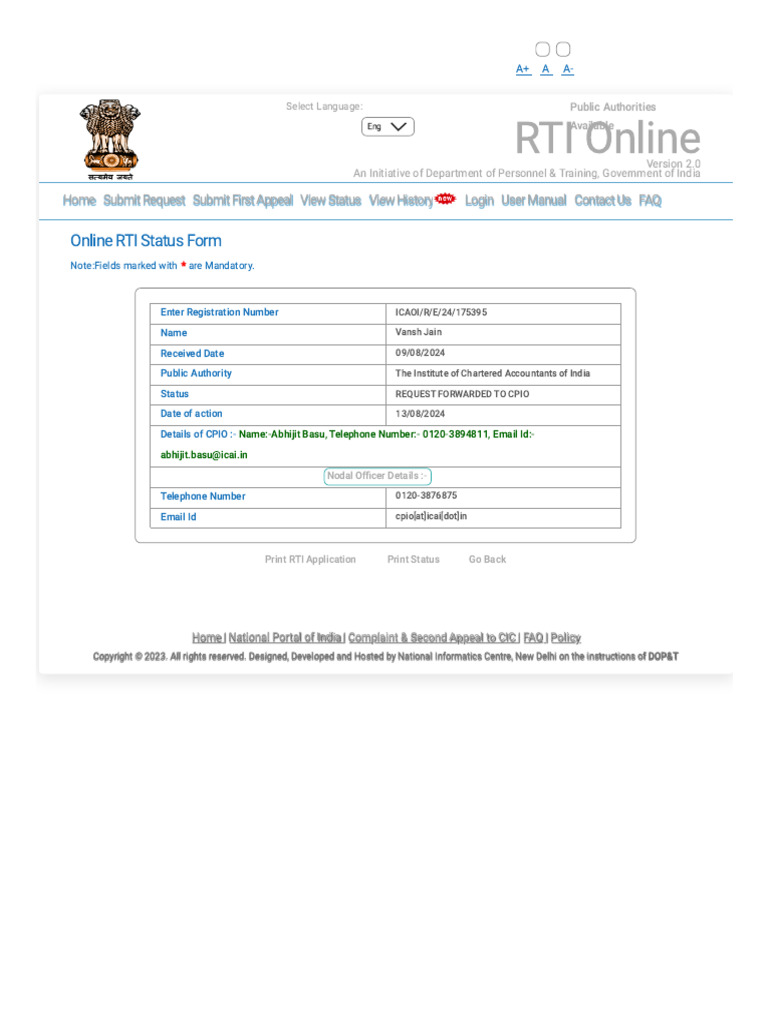 RTI Online - View Status Form | PDF