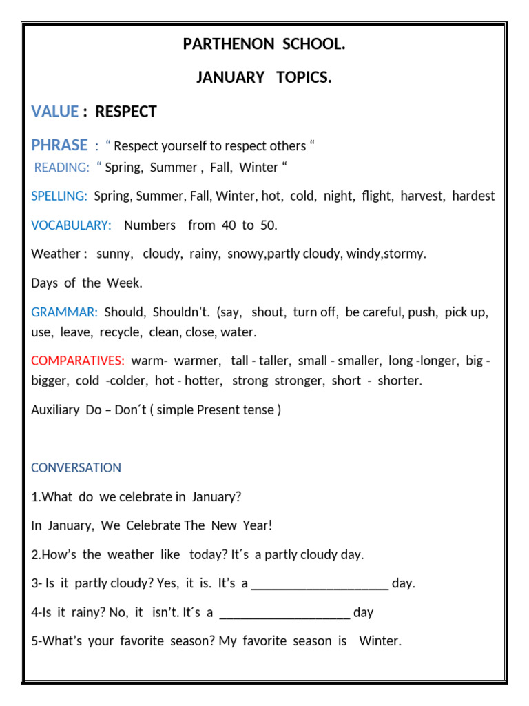 January++Topics ++Parthenon++School +2023 | PDF