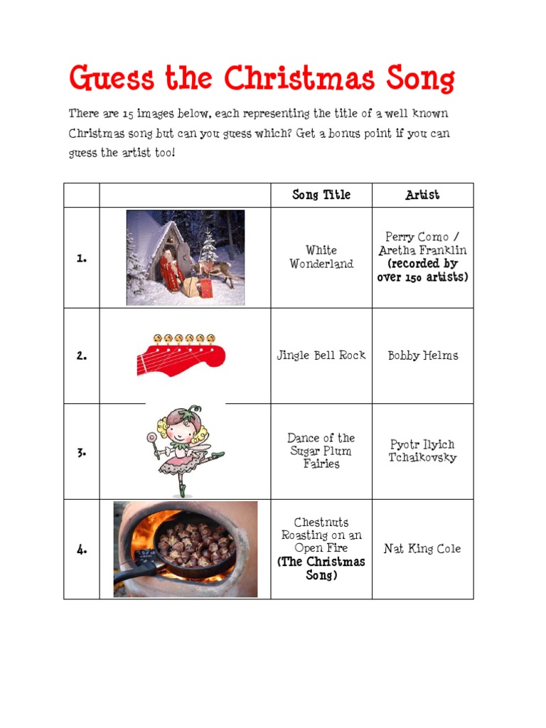 christmas song guessing game | pdf | christmas music | christmas