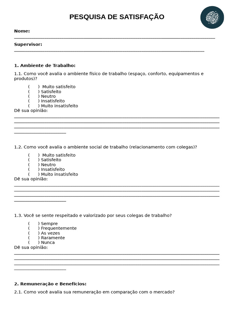 Pesquisa De Satisfação Pdf