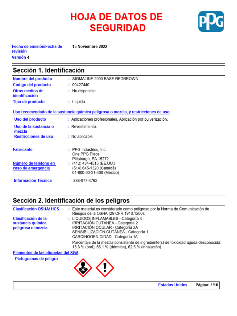 Hoja de Seguridad SIGMALINE 2000 | PDF | Agua | Ventilación (Arquitectura)