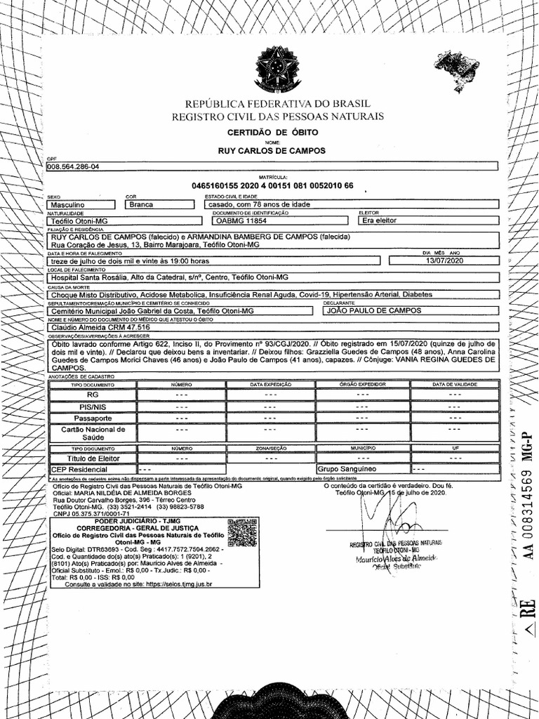 Certidão De óbito Pdf