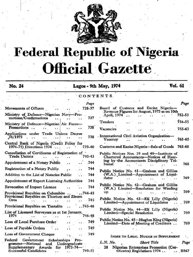 NG Government Gazette Dated 1974-05-09 No 24 | PDF
