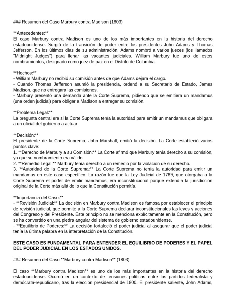 Resumen Del Caso Marbury Contra Madison | PDF
