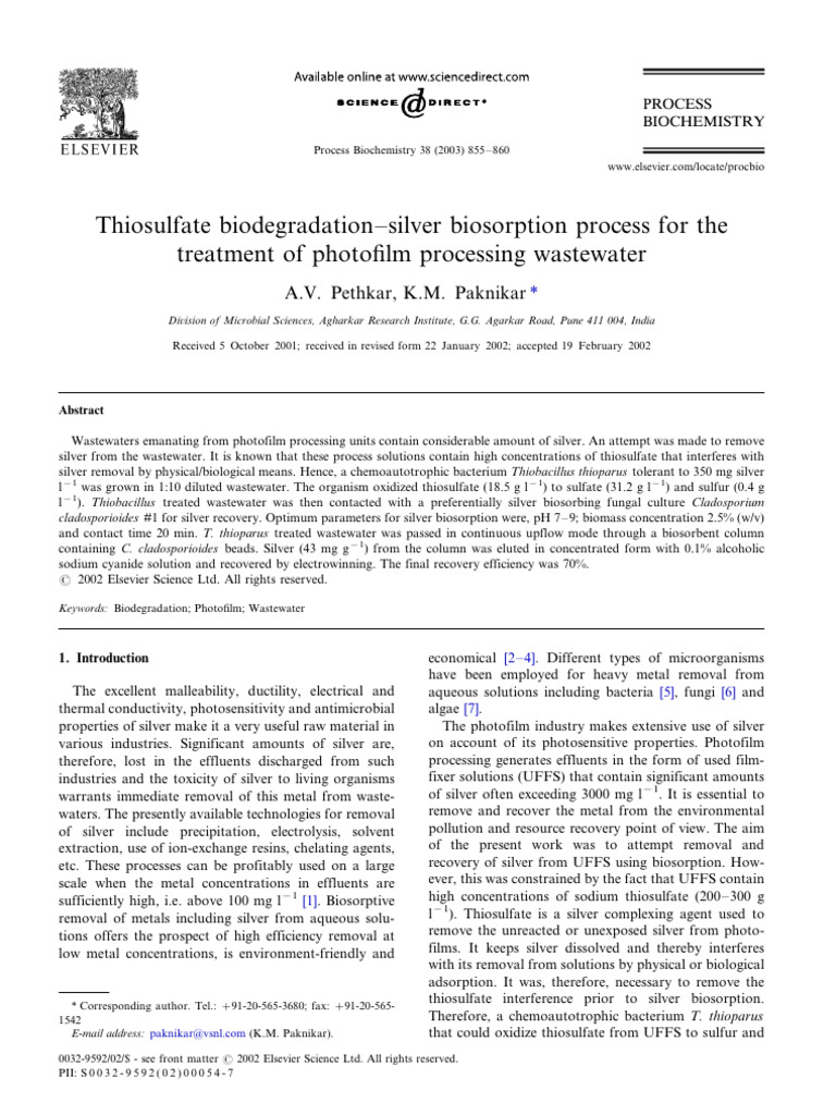 60-Thiosulfate Biodegradation-Silver Biosorption Process For The ...