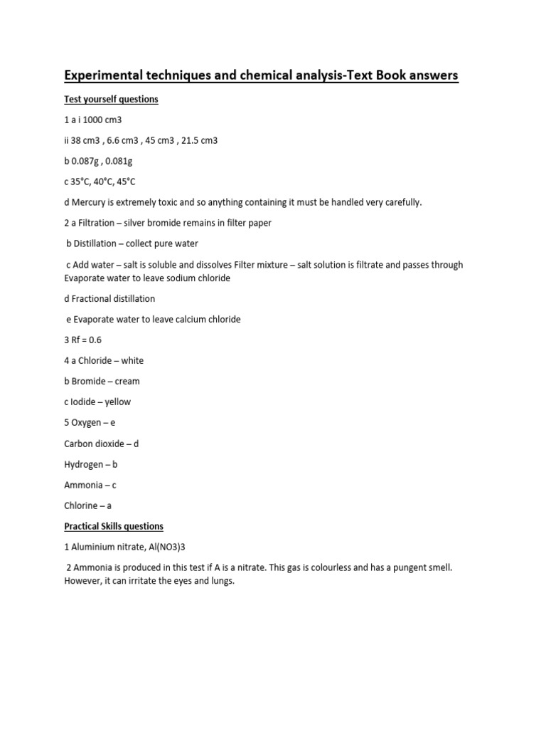 Experimental Techniques and Chemical Analysis-Text Book Answers | PDF