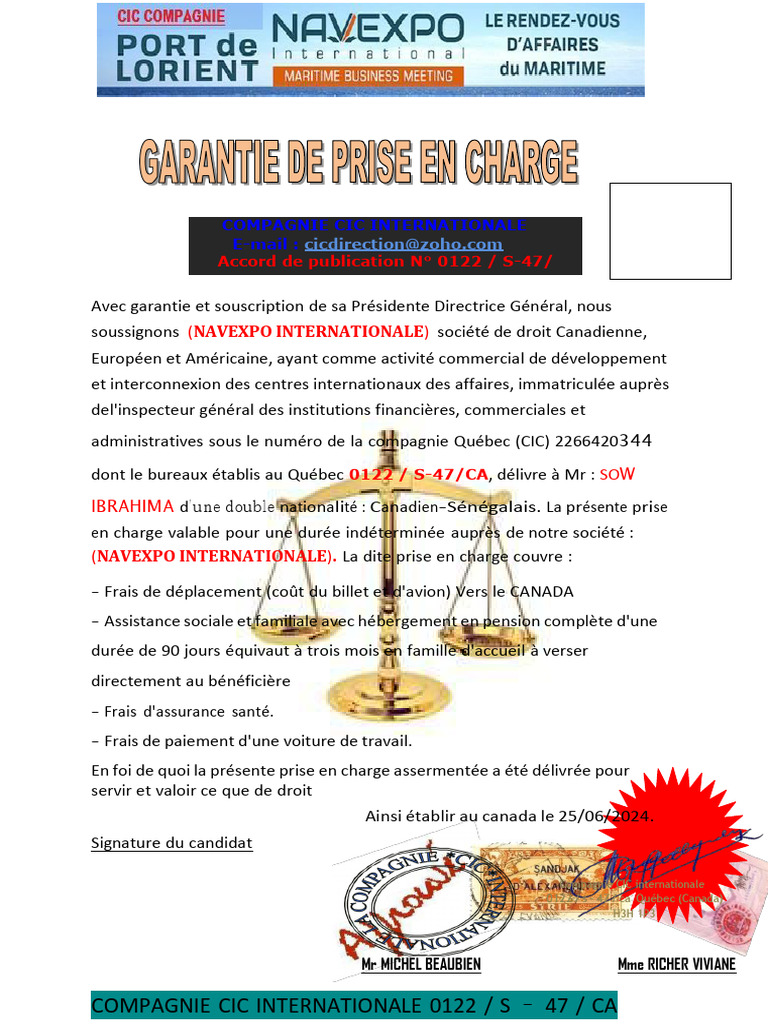 CERTIFICAT DE GARANTIE DE PRISE EN CHARGE CIC DE MR SOW IBRAHIMAAA PDF