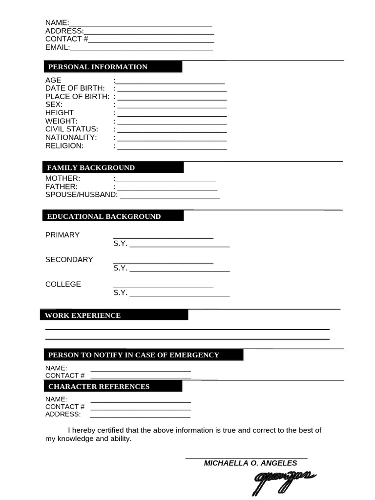 Resume blank pdf